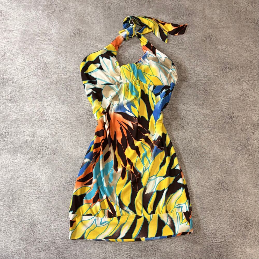 Y2k Bold Tropical Halter Mini Dress